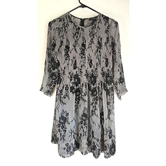 Club Monaco 100% Silk Dress Gray Black Floral Accents, Sz 00 , NWOT - Picture 2 of 9